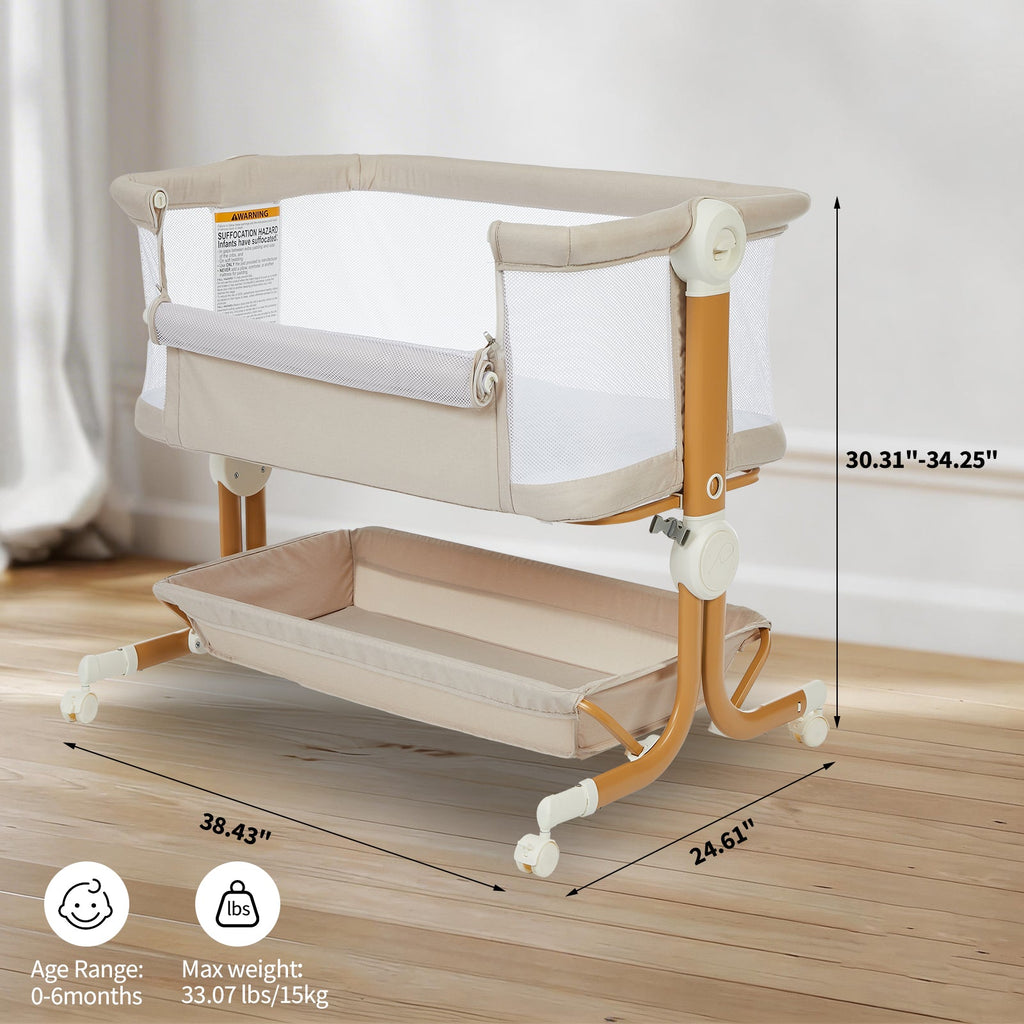 3-in-1 Portable Baby Bassinet Bedside Sleeper Khaki