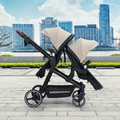 Foldable Double Baby Stroller Multi-Position Reversible Beige