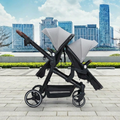 Foldable Double Baby Stroller Multi-Position Reversible Light Grey