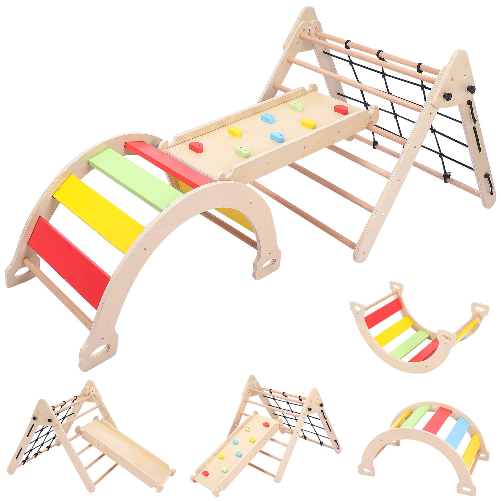 Toddler Indoor Gym Playset 3 in 1 Wooden Climbing Toys GainNo