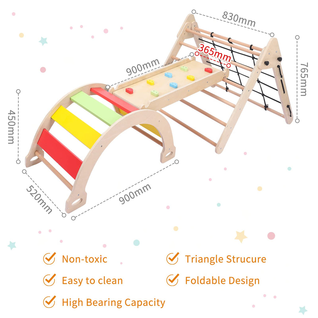 Toddler Indoor Gym Playset 3 in 1 Wooden Climbing Toys GainNo