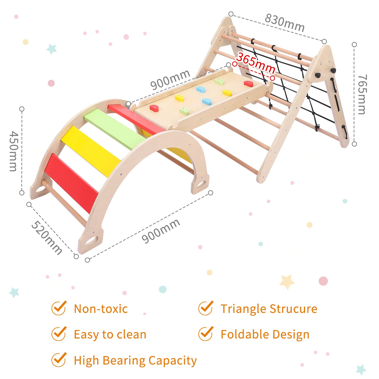 Toddler Indoor Gym Playset 3 in 1 Wooden Climbing Toys GainNo