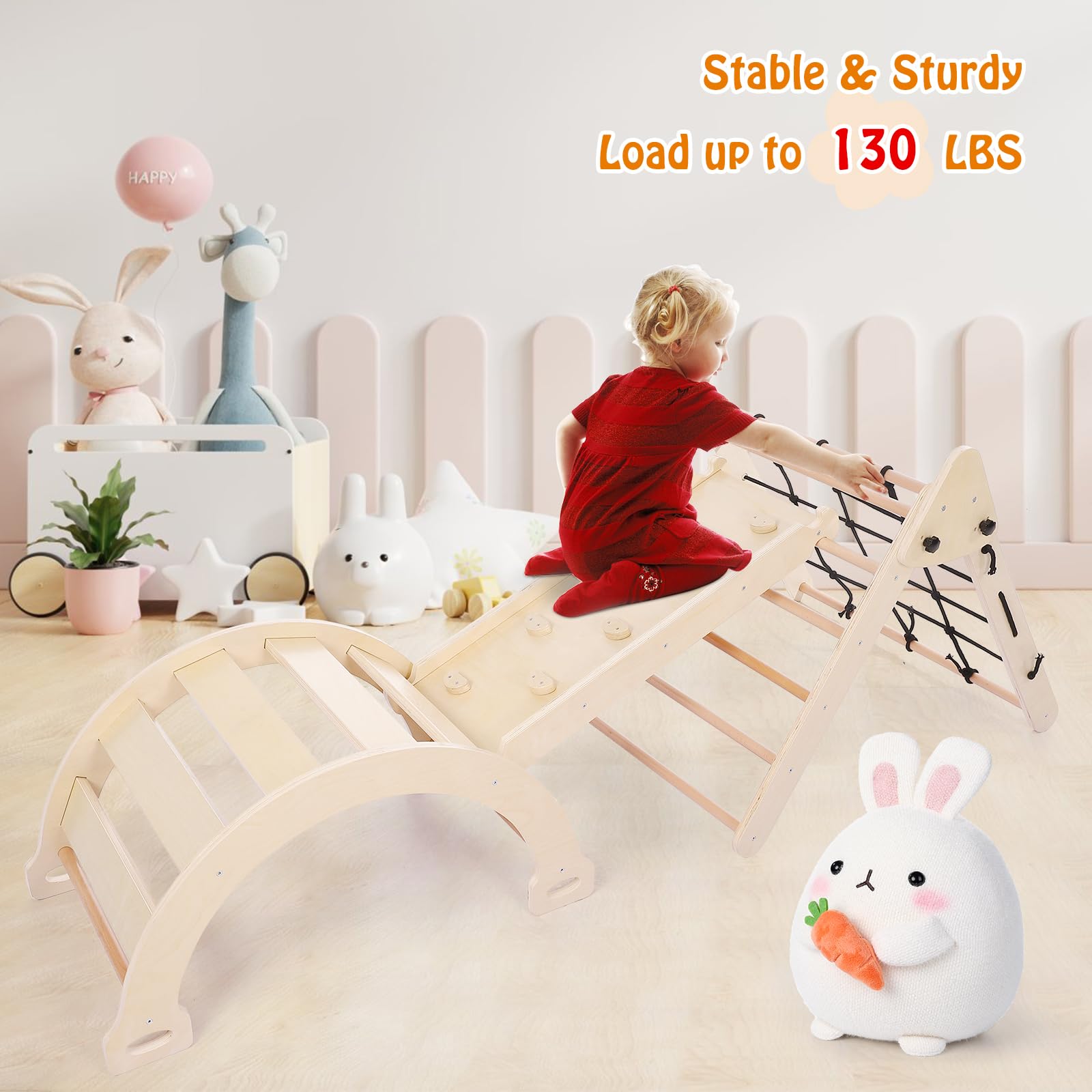3 in 1 Toddler Climbing Set Wooden Gym Playset 3PCS