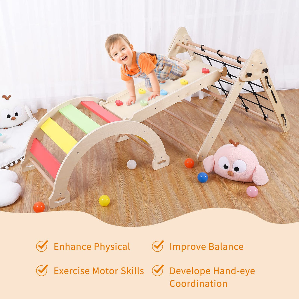 Toddler Indoor Gym Playset 3 in 1 Wooden Climbing Toys GainNo