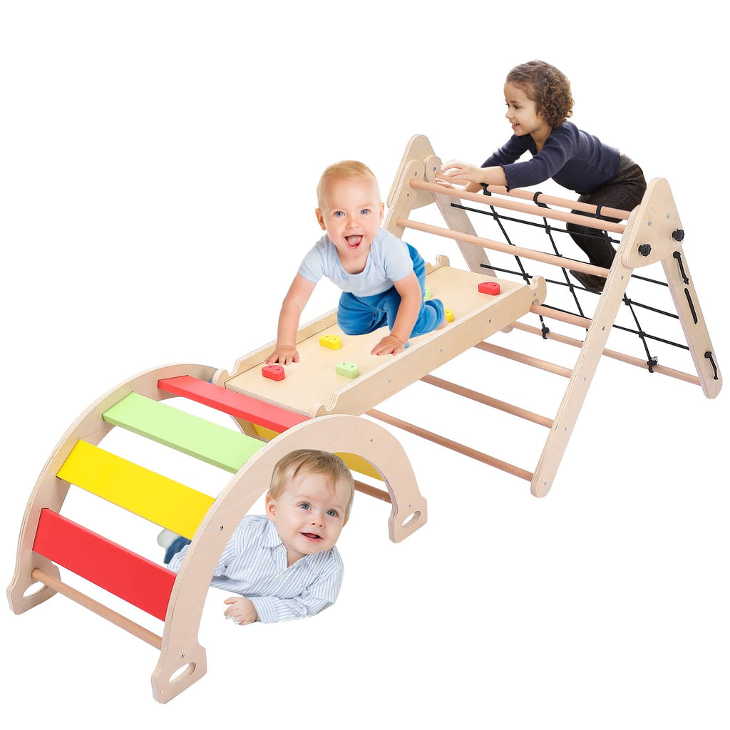 Toddler Indoor Gym Playset 3 in 1 Wooden Climbing Toys GainNo