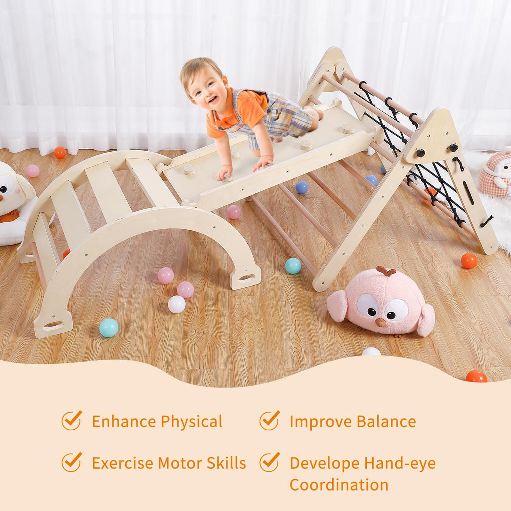3 in 1 Toddler Climbing Set Wooden Gym Playset 3PCS