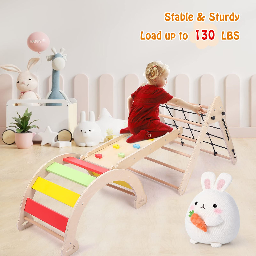 Toddler Indoor Gym Playset 3 in 1 Wooden Climbing Toys GainNo
