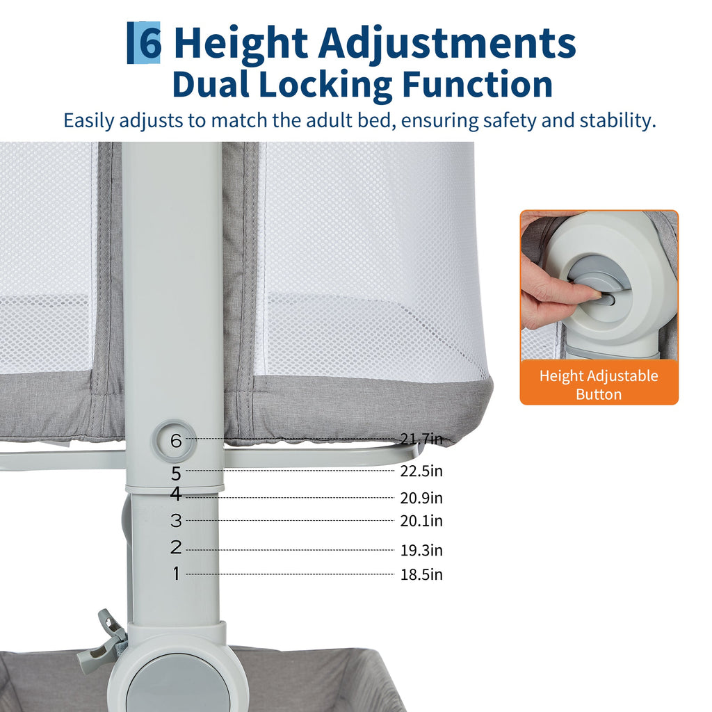 3-in-1 Portable Baby Bassinet Bedside Sleeper Light Grey