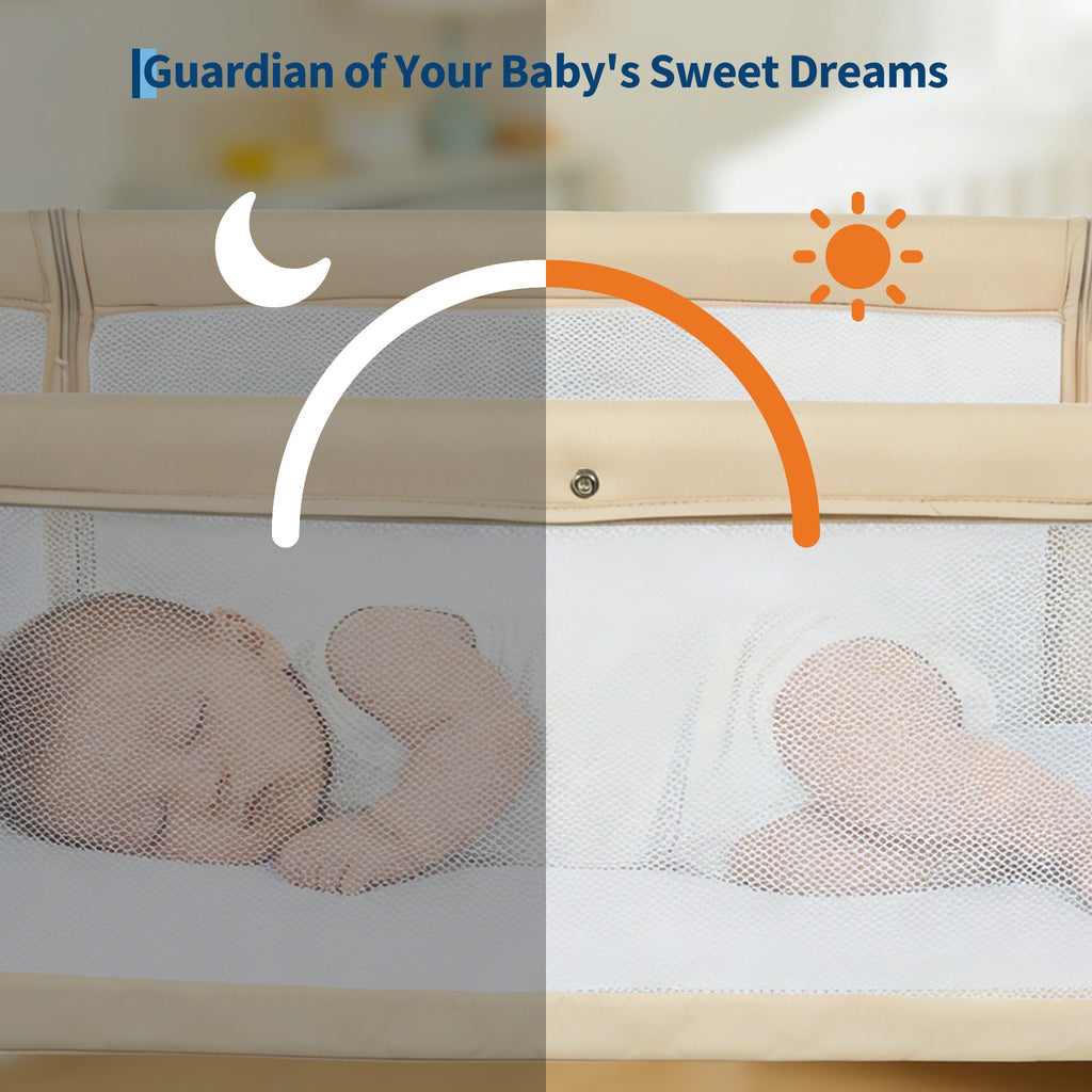 3-in-1 Portable Baby Bassinet Bedside Sleeper Khaki with Mosquito Net