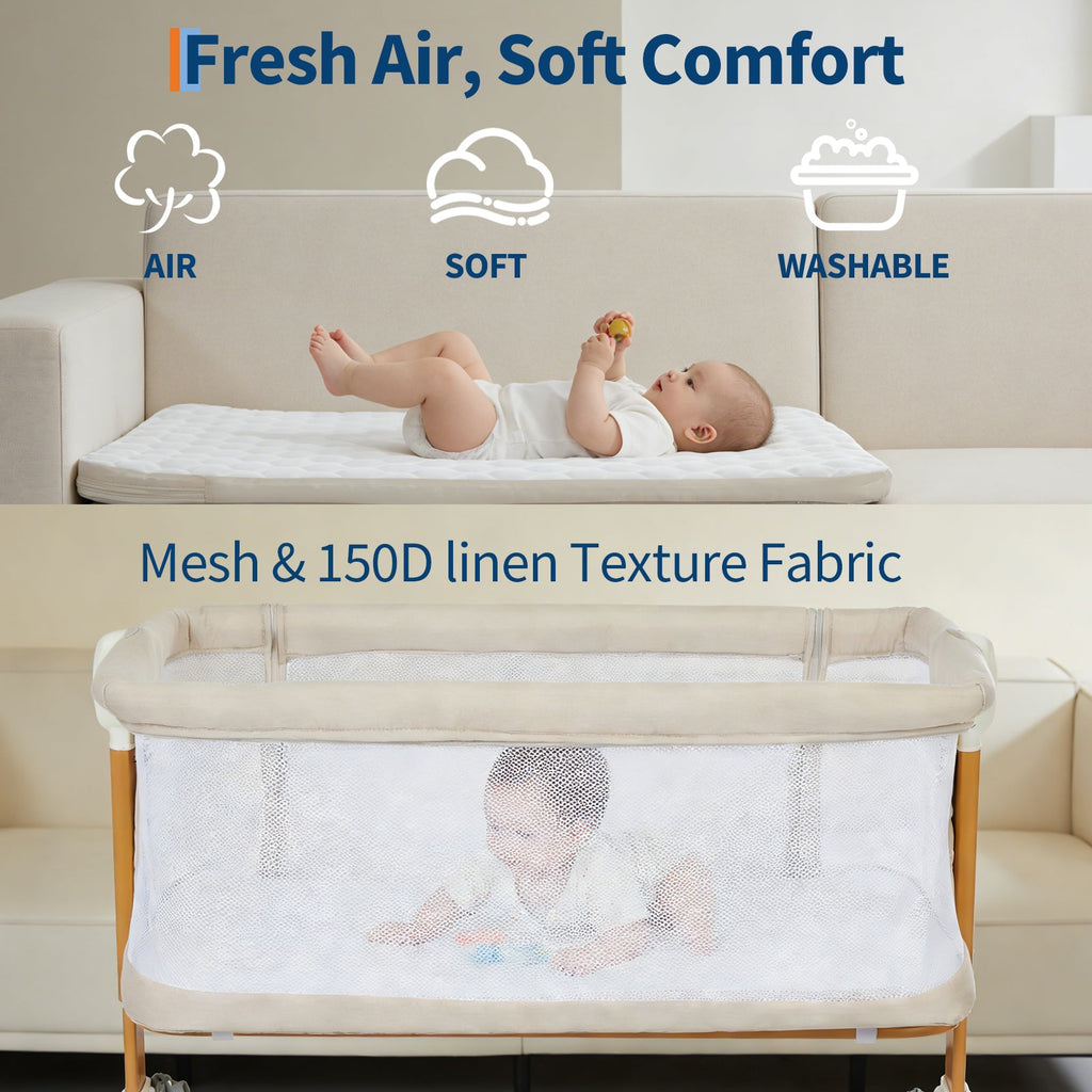 3-in-1 Portable Baby Bassinet Bedside Sleeper Khaki