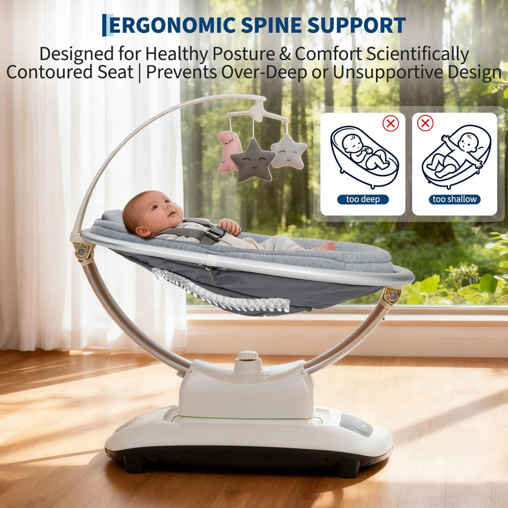 Electric Baby Swing with 5 Soothing Motions Light Grey