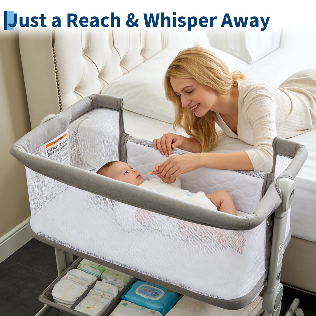 3-in-1 Portable Baby Bassinet Bedside Sleeper Light Grey