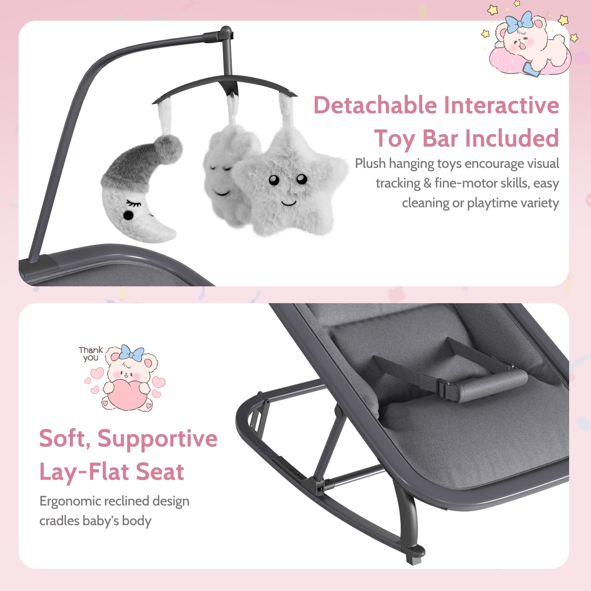 Aluminum Frame Baby Swing with Adjustable 3-Position Design Grey