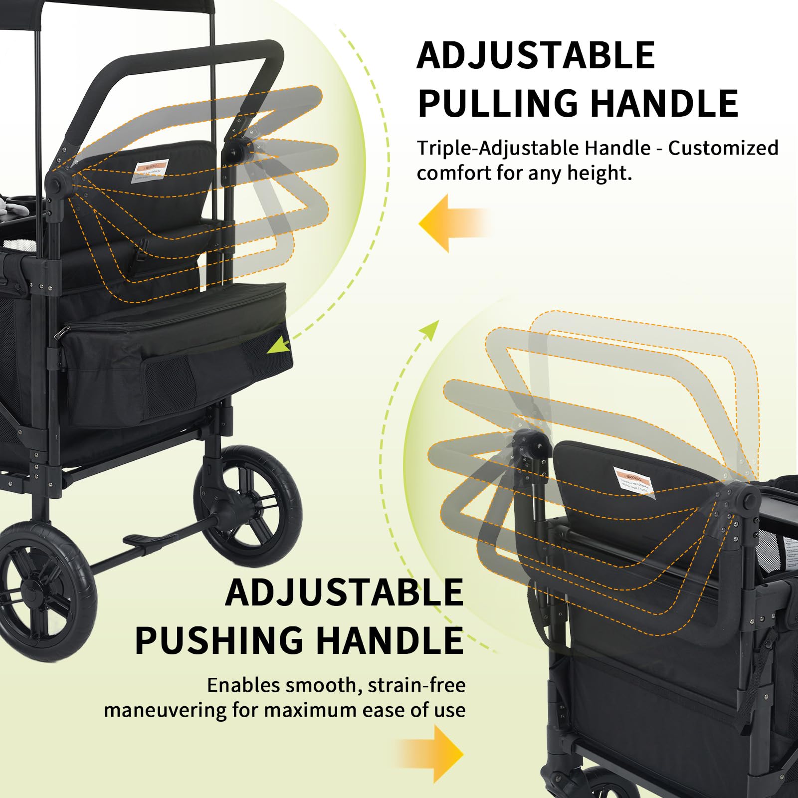 2-in-1 Foldable Double Stroller Wagon with Canopy Black
