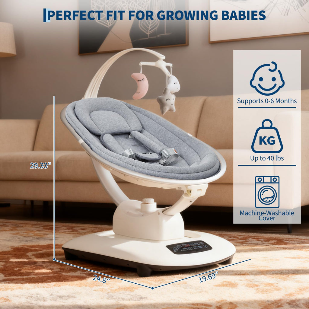 Electric Baby Swing with 5 Soothing Motions Light Grey