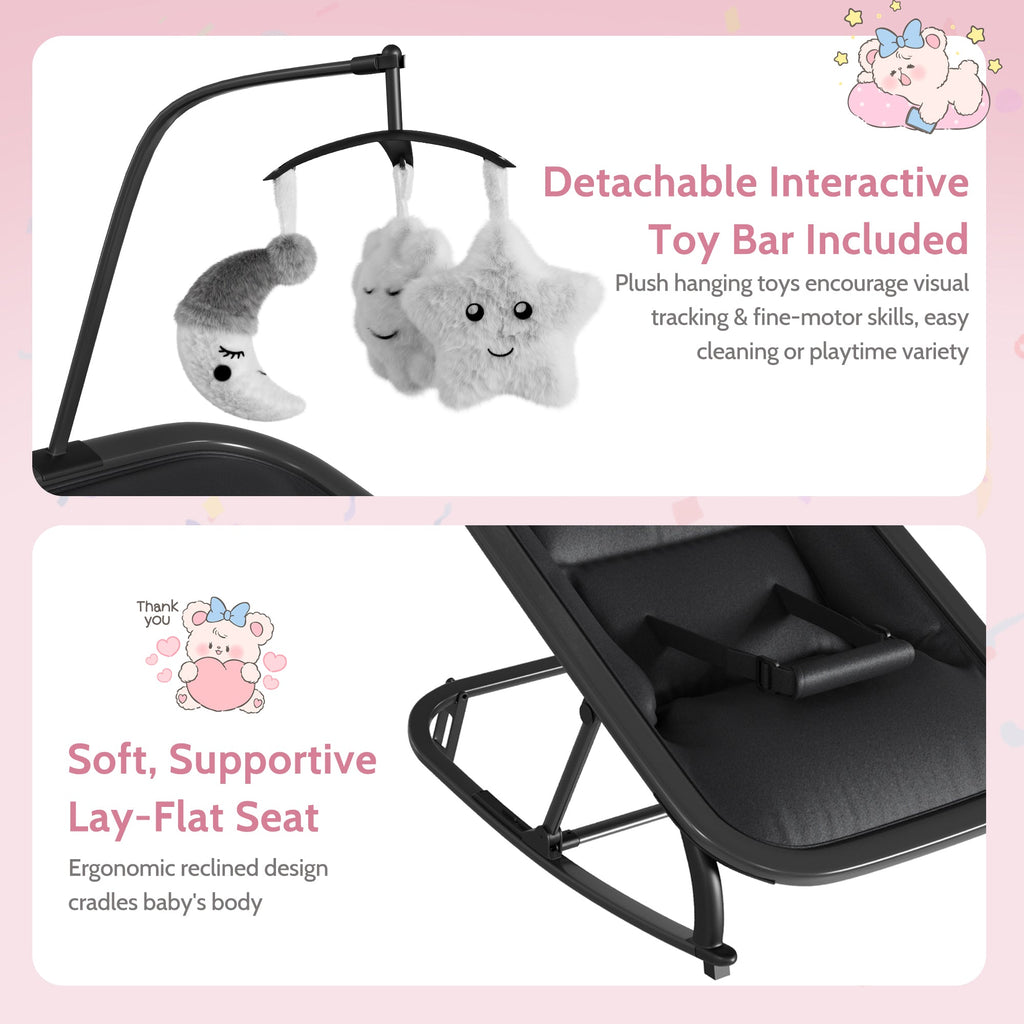 Aluminum Frame Baby Swing with Adjustable 3-Position Design Black