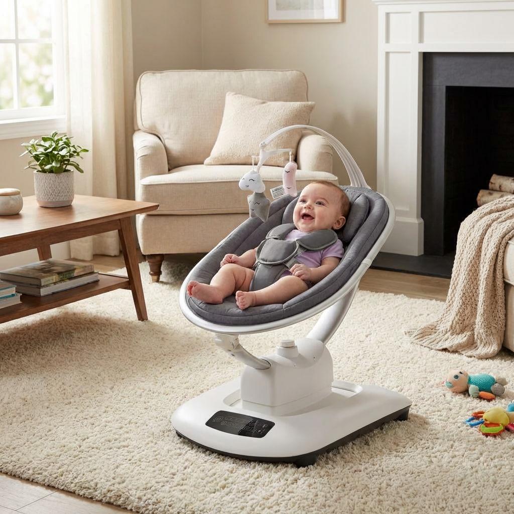 Electric Baby Swing with 5 Soothing Motions and Remote Control Dark Grey
