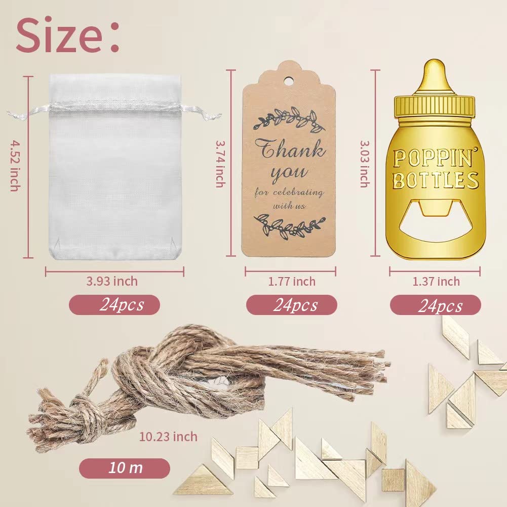 Gold Baby Bottle Opener Party Tokens 24pcs with Organza Bags