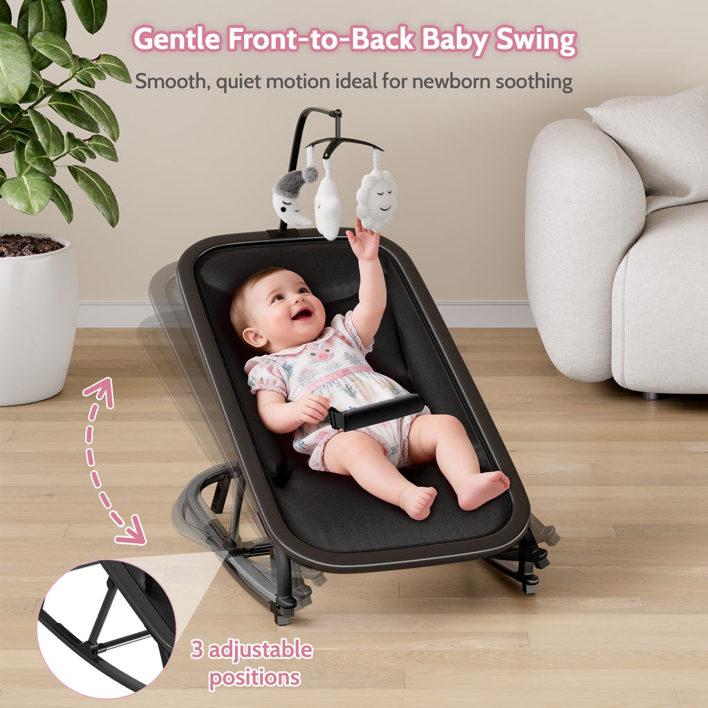 Aluminum Frame Baby Swing with Adjustable 3-Position Design Black