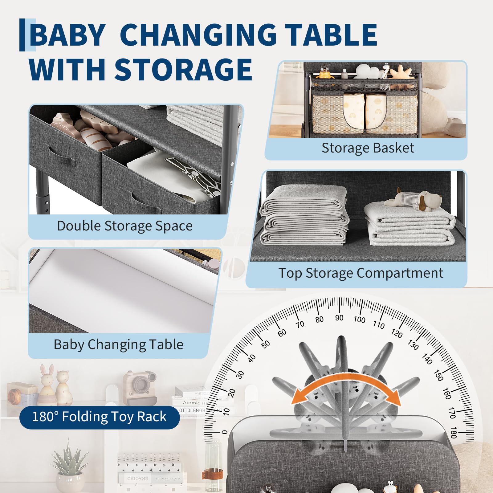 Portable Foldable Baby Changing Table with Storage Baskets Dark Grey
