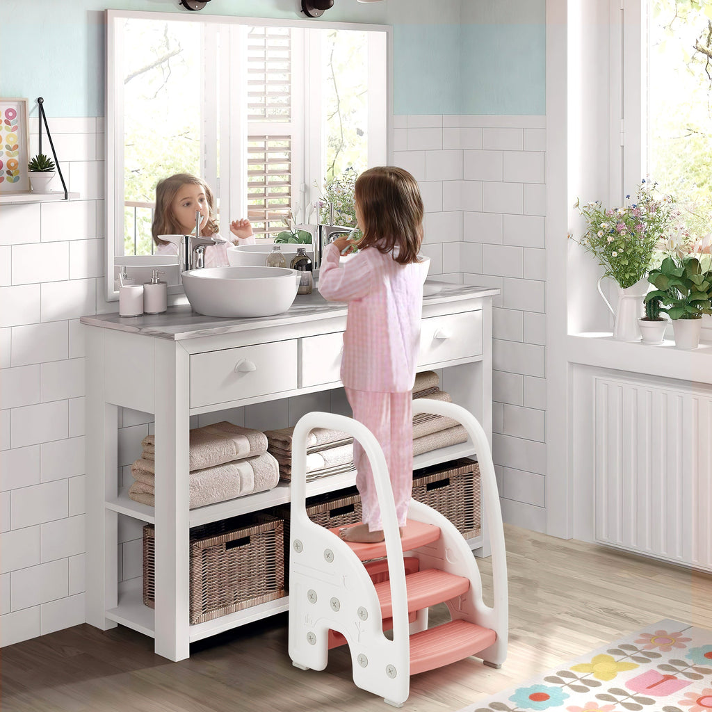 3-Step Toddler Step Stool with Safety Handles Pink