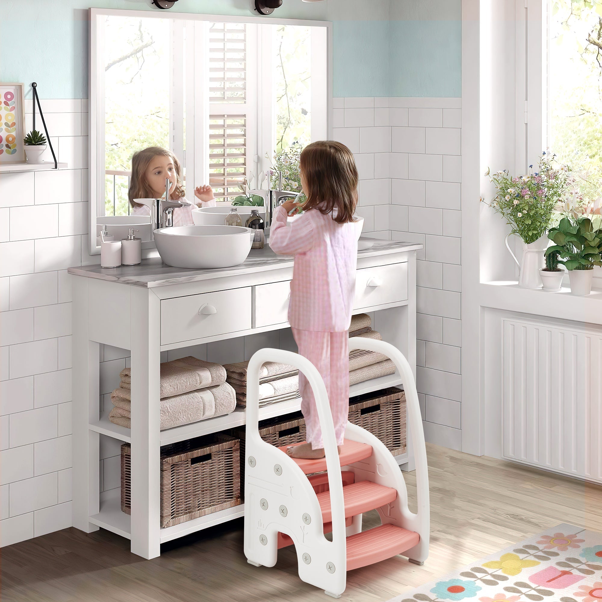 3-Step Toddler Step Stool with Safety Handles Pink