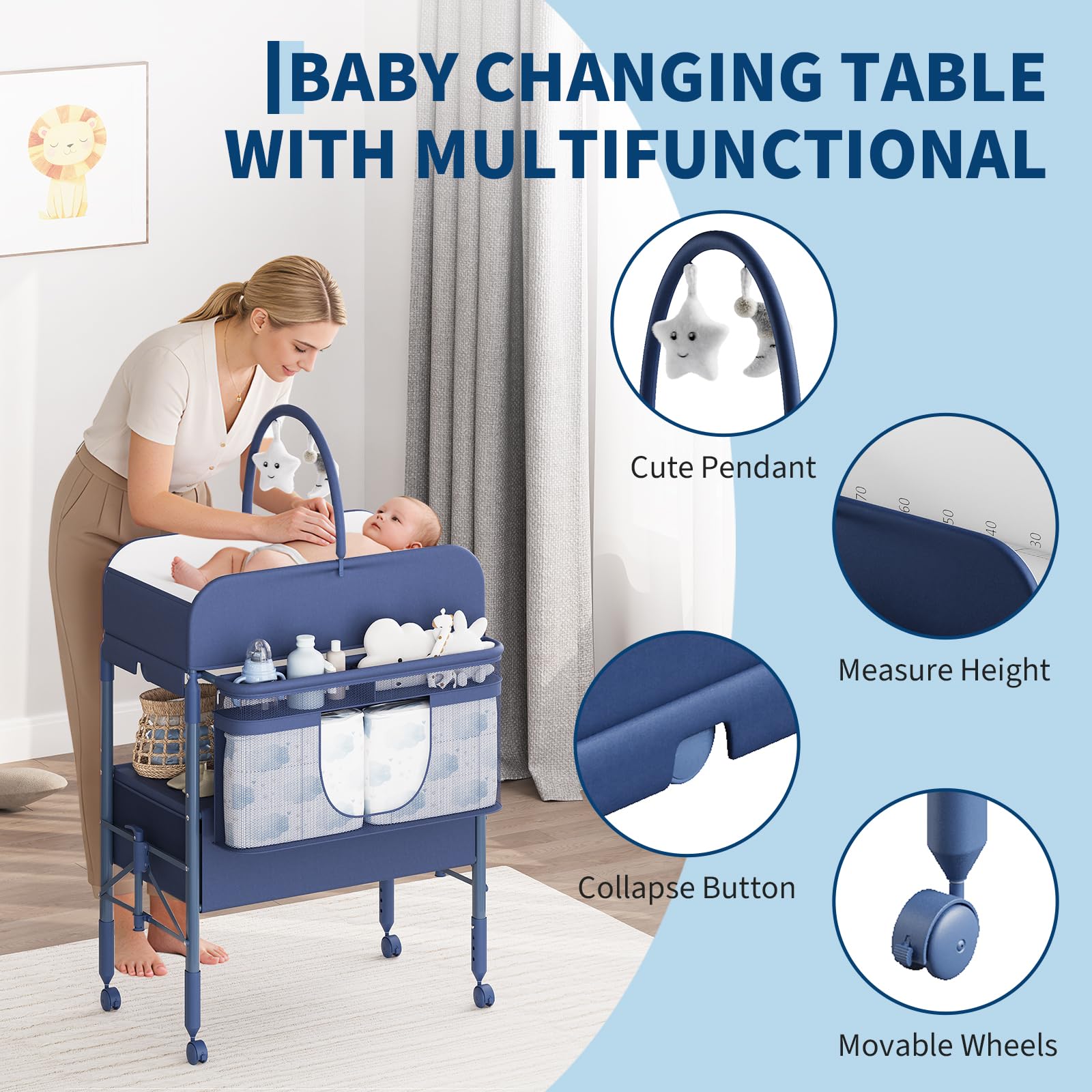 Baby Changing Table with Storage Portable Foldable Diaper Station