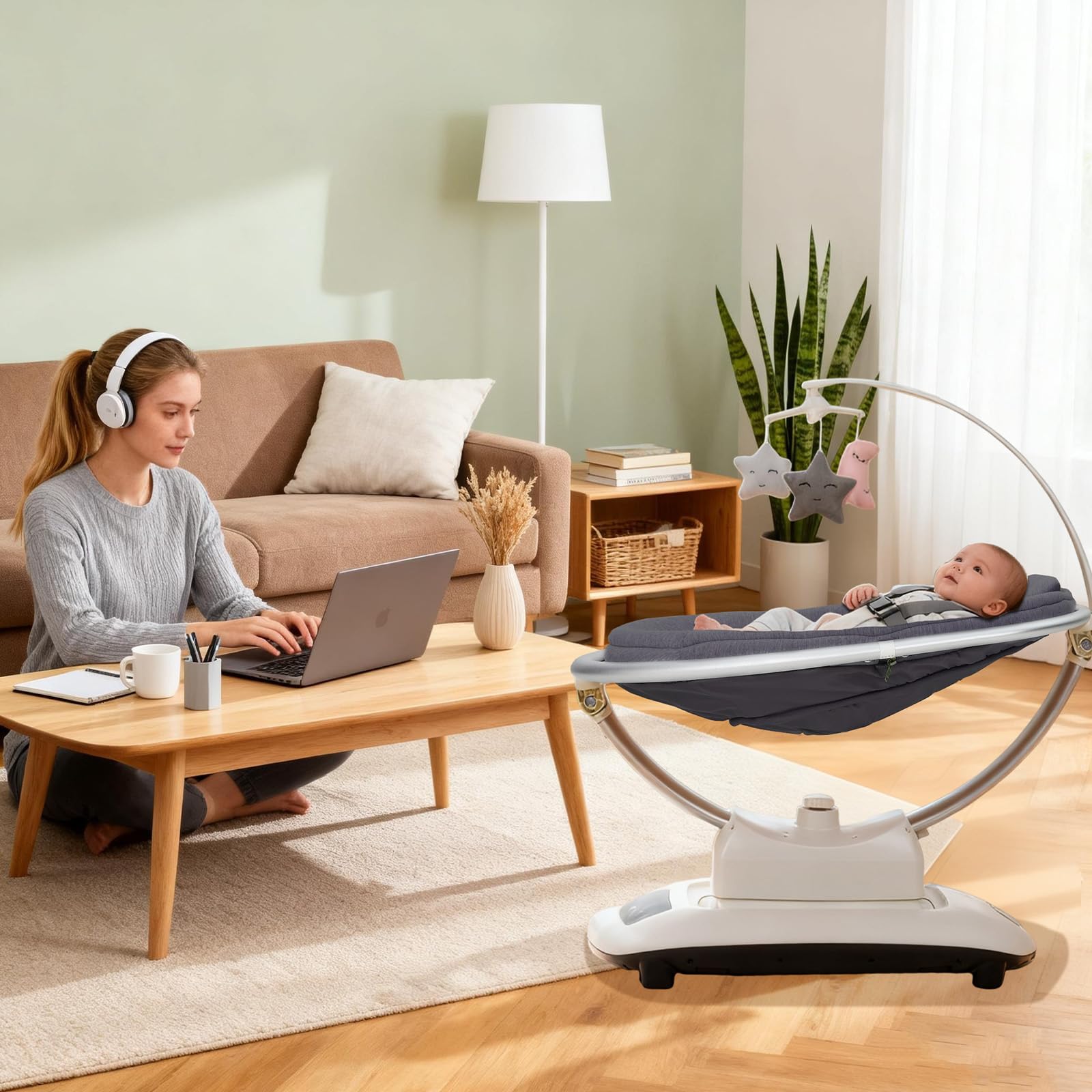 Electric Baby Swing with 5 Soothing Motions and Remote Control Dark Grey