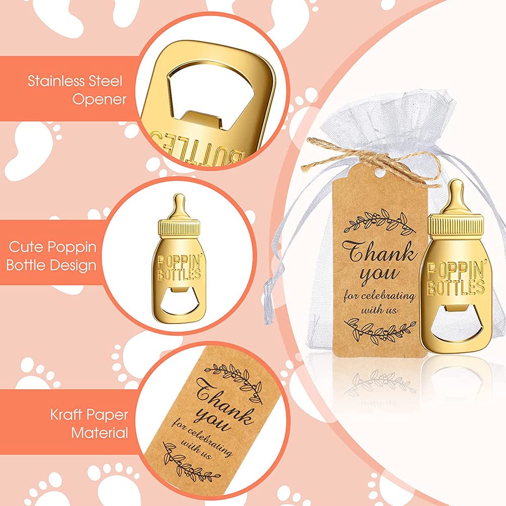 Gold Baby Bottle Opener Party Tokens 24pcs with Organza Bags