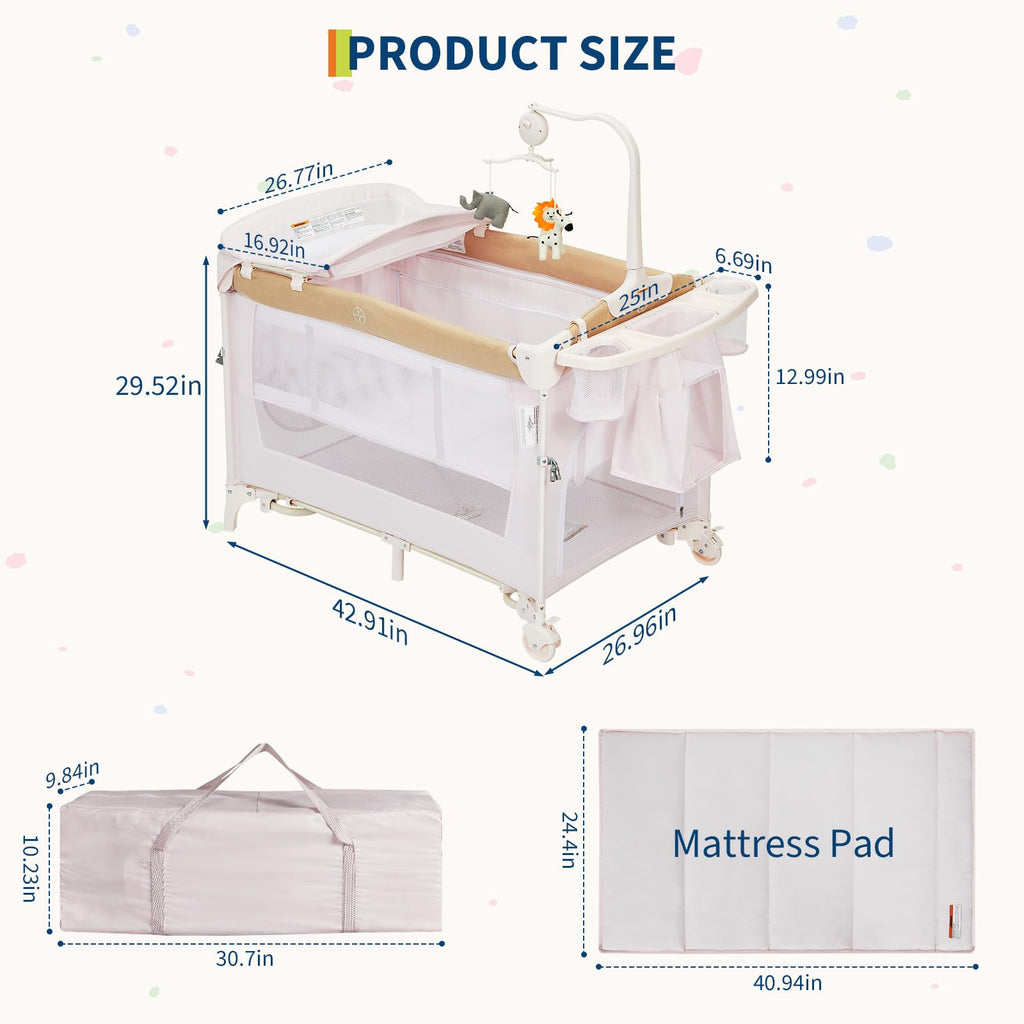 4 in 1 Baby Playard Portable Bedside Crib with Rocking Bassinet GainNo