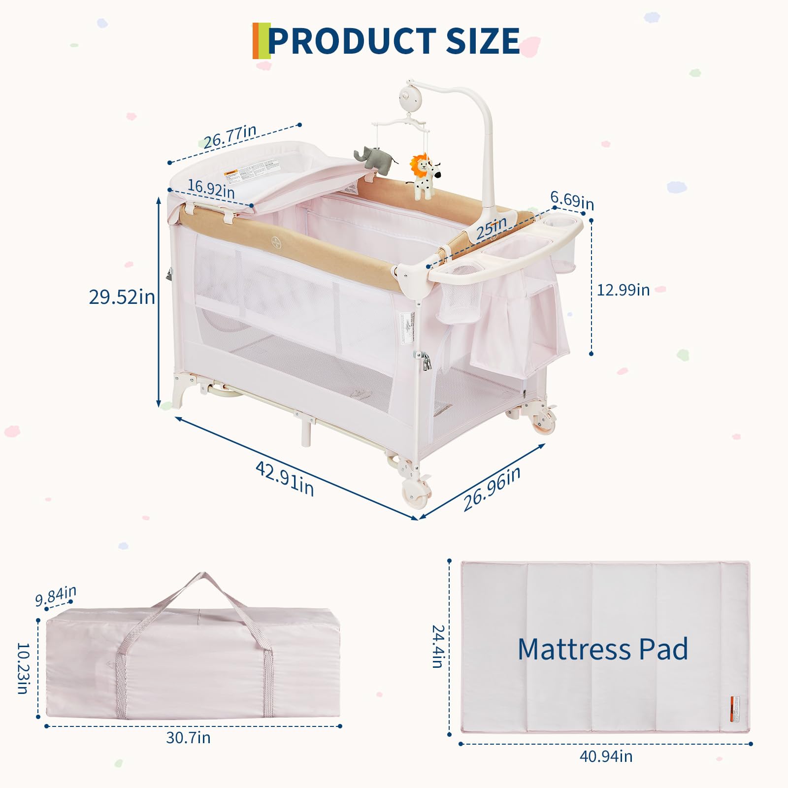 4 in 1 Baby Playard Portable Bedside Crib with Rocking Bassinet GainNo