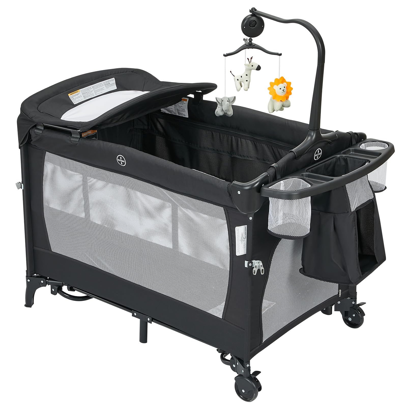 4 in 1 Baby Playard Portable Bedside Crib with Rocking Bassinet and Diaper Changer GainNo