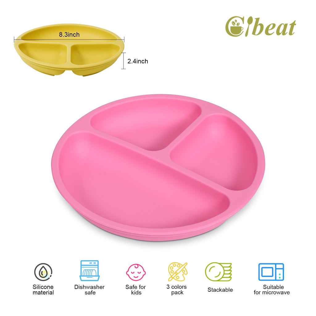 Silicone Baby Plates Set of 3 Divided Dishes BPA-Free Microwave Safe GainNo