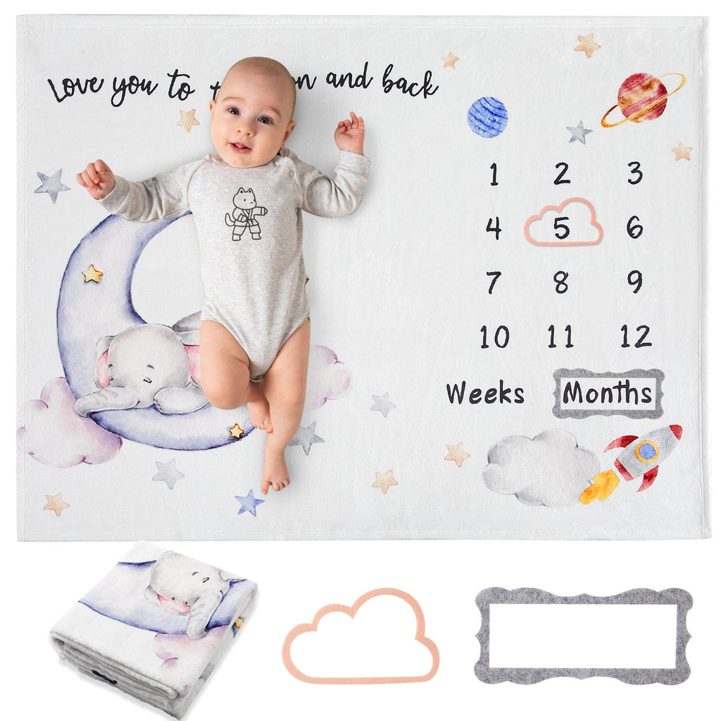 Soft Elephant Baby Milestone Blanket 40x51 inch Unisex Photo Prop