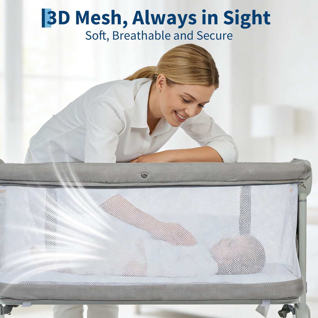 3-in-1 Portable Baby Bassinet Bedside Sleeper Light Grey