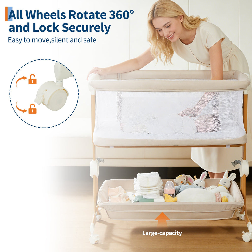 3-in-1 Portable Baby Bassinet Bedside Sleeper Khaki