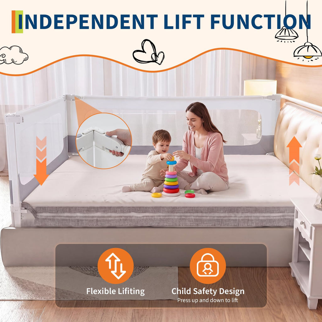 Adjustable Height Toddler Bed Rail Guard No-Drill Safety Barrier GainNo