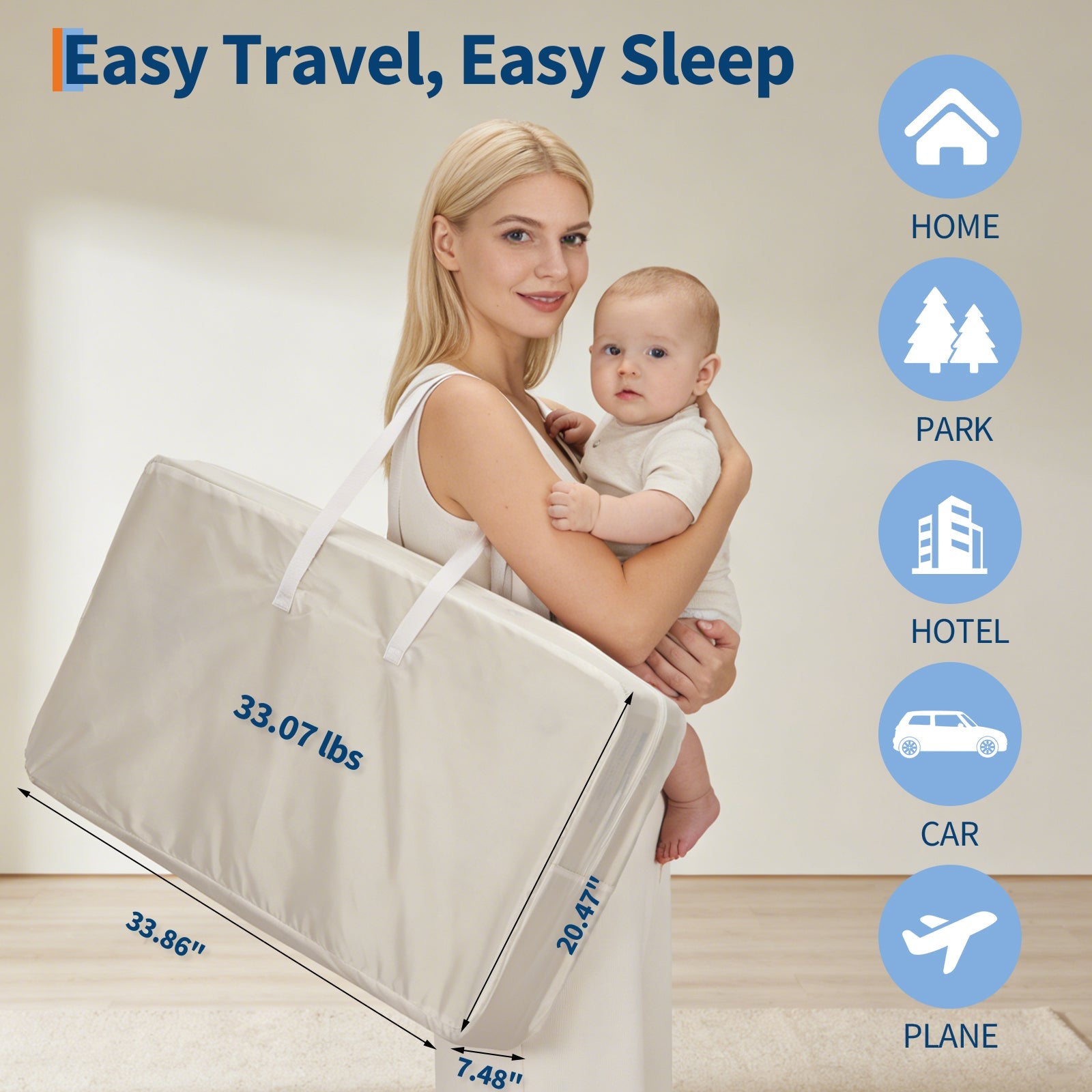 3-in-1 Portable Baby Bassinet Bedside Sleeper Khaki