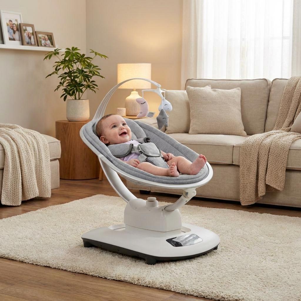 Electric Baby Swing with 5 Soothing Motions Light Grey