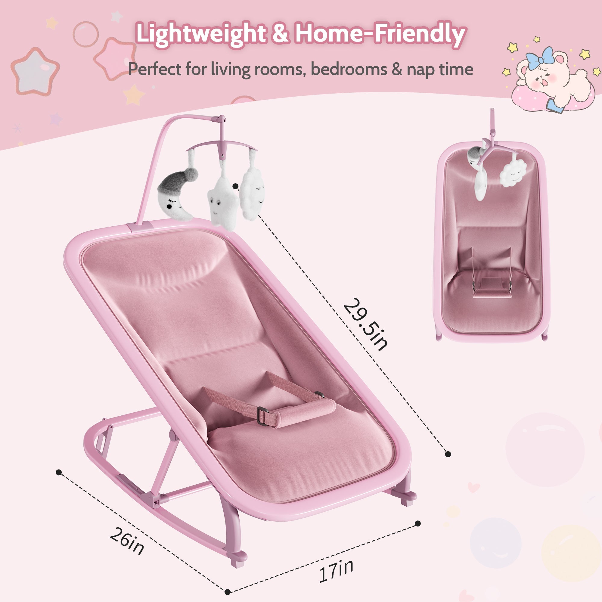 Aluminum Frame Baby Swing with Adjustable 3-Position Design Pink