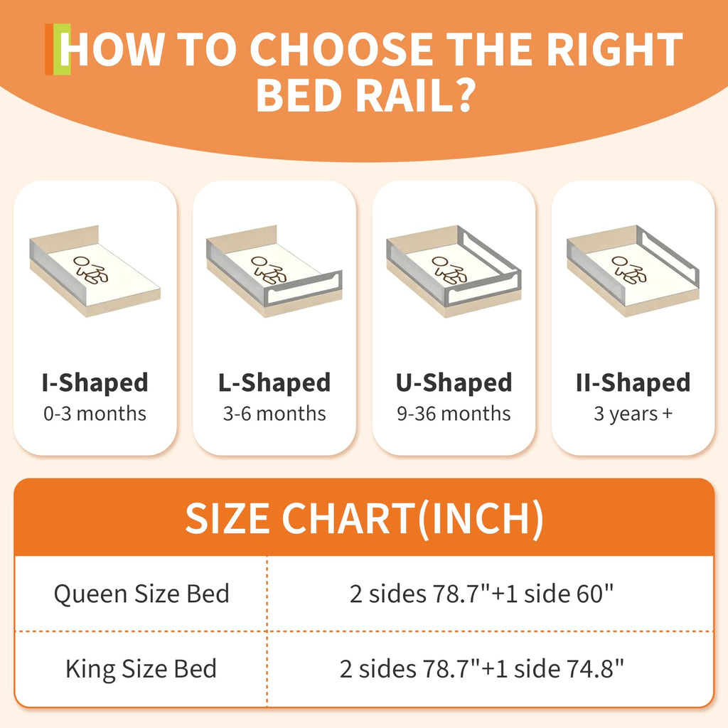 Adjustable Height Toddler Bed Rail Guard No-Drill Safety Barrier GainNo