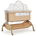 3-in-1 Adjustable Bedside Baby Bassinet with Mesh and Wheels Khaki