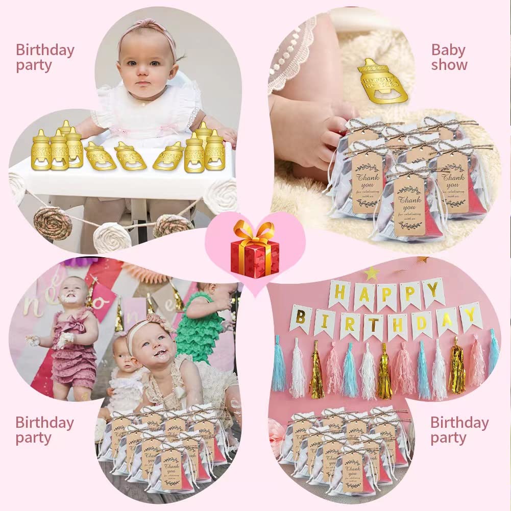 Gold Baby Bottle Opener Party Tokens 24pcs with Organza Bags