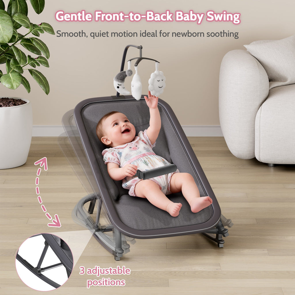 Aluminum Frame Baby Swing with Adjustable 3-Position Design Grey