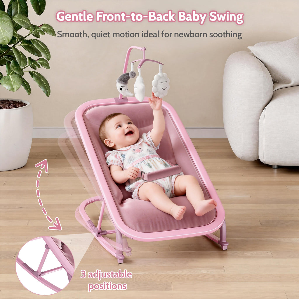 Aluminum Frame Baby Swing with Adjustable 3-Position Design Pink