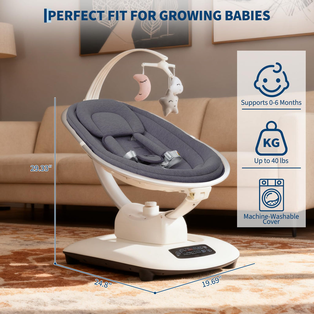 Electric Baby Swing with 5 Soothing Motions and Remote Control Dark Grey