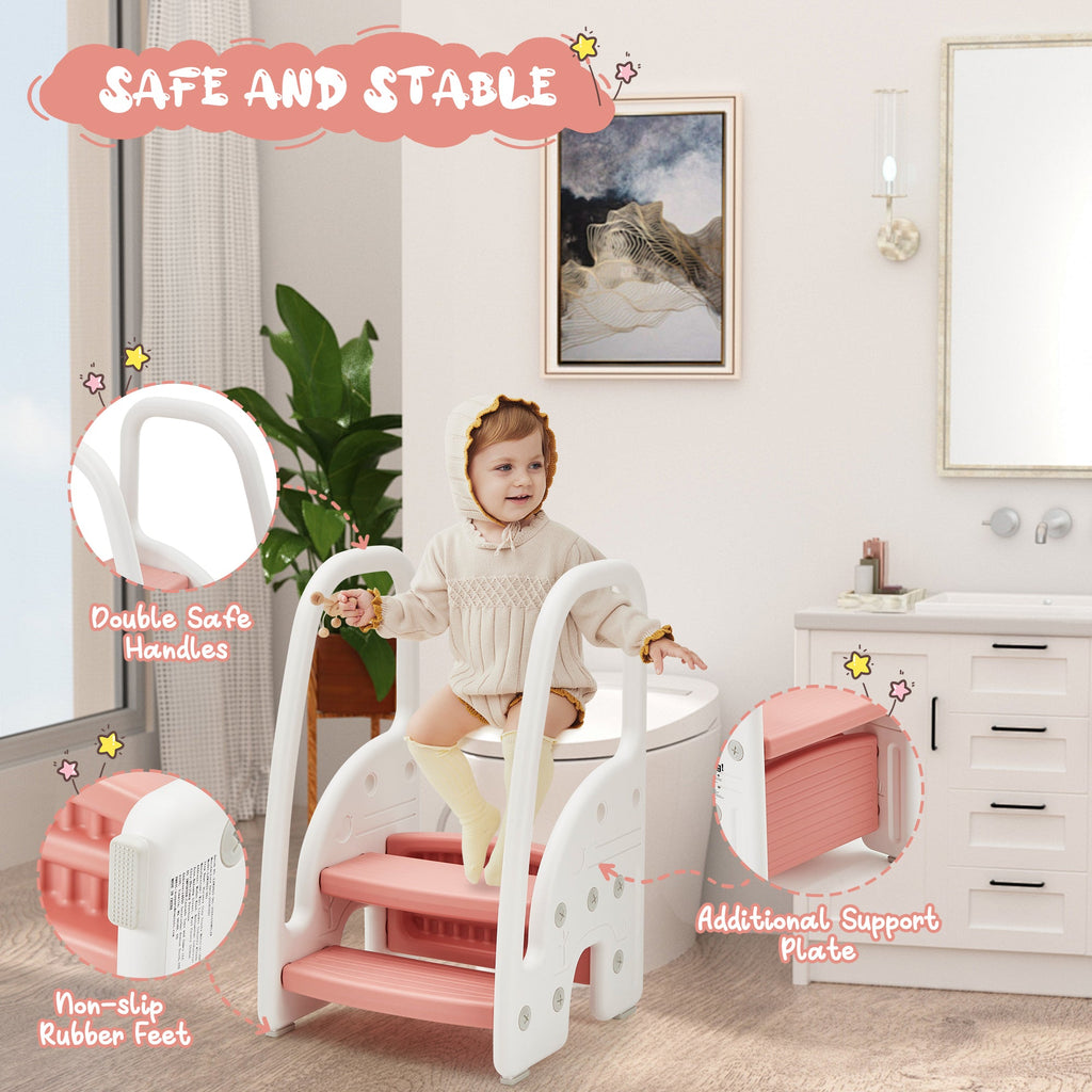 3-Step Toddler Step Stool with Safety Handles Pink