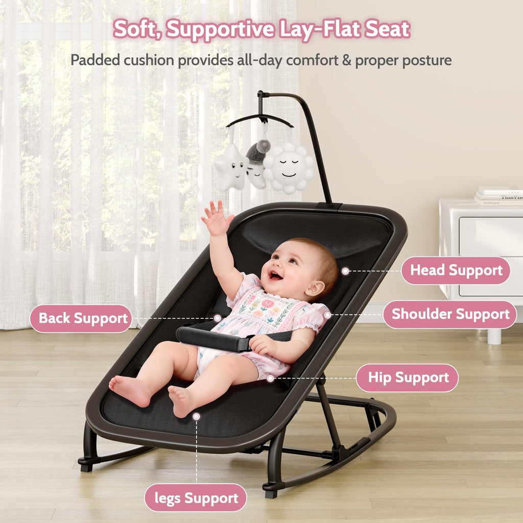 Aluminum Frame Baby Swing with Adjustable 3-Position Design Black
