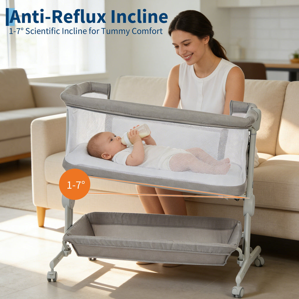 3-in-1 Portable Baby Bassinet Bedside Sleeper Light Grey