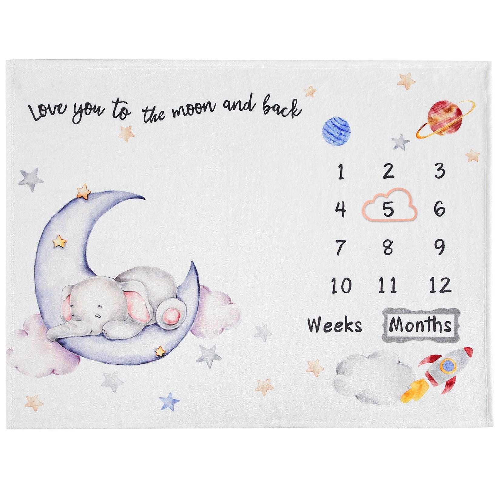 Soft Elephant Baby Milestone Blanket 40x51 inch Unisex Photo Prop